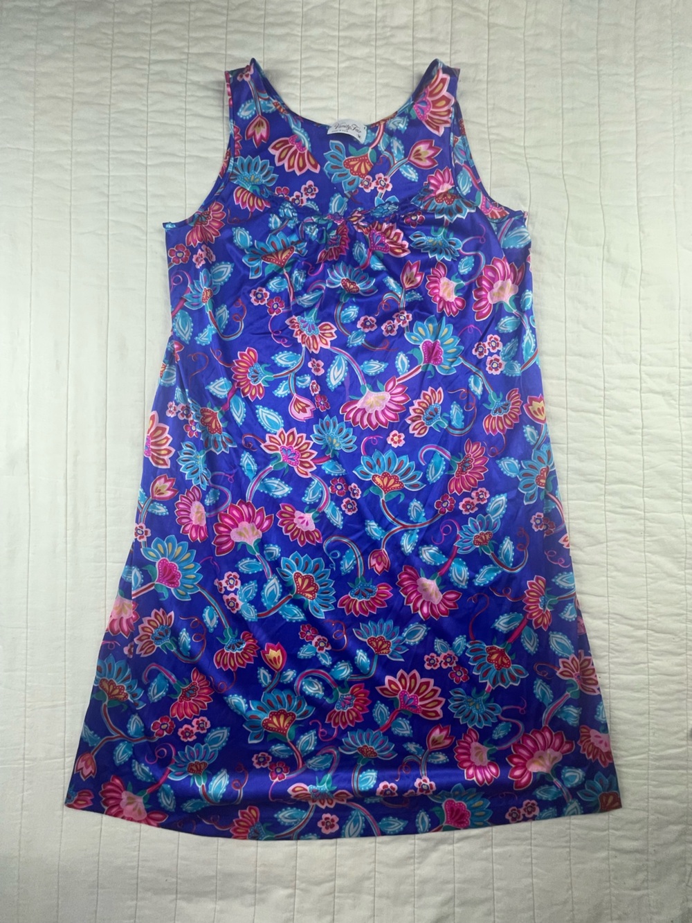 Vanity Fair Blue Floral Nylon Slip Gown Medium